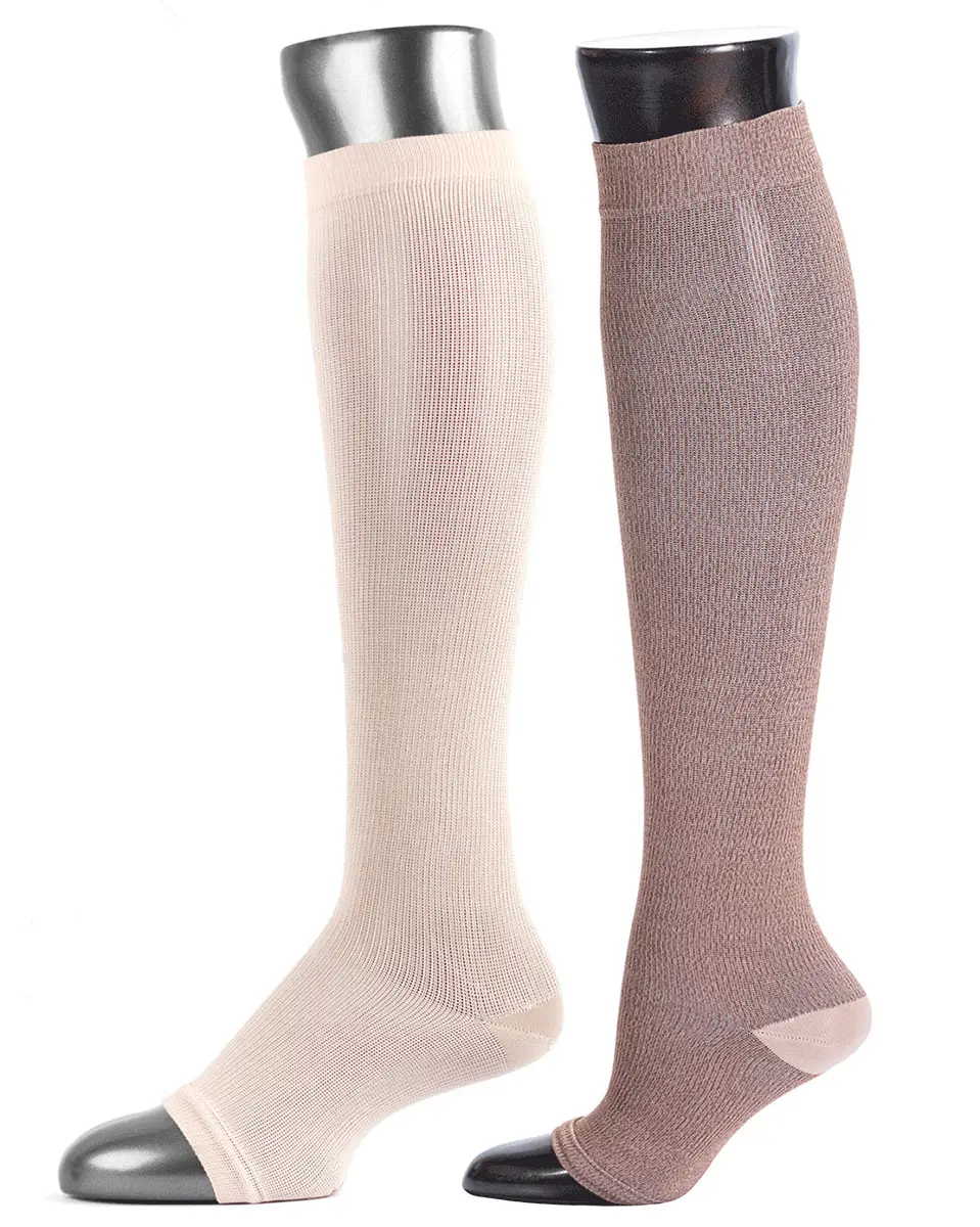 Be Shapy Compression Socks Open Toes Knee High Support Stockings 15-20 mmHg - 2 Pack