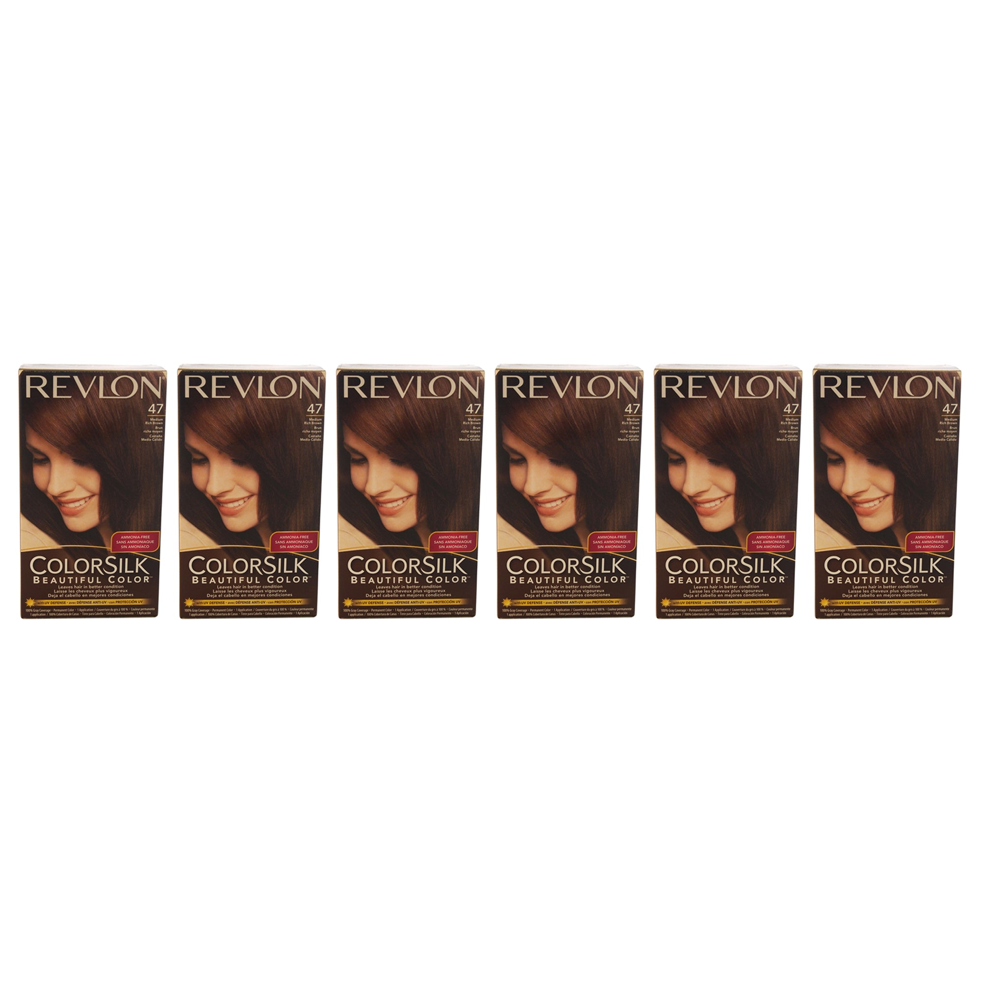 colorsilk Beautiful Color - 47 Medium Rich Brown by Revlon for Unisex - 1 Application Hair Color - Pack of 6