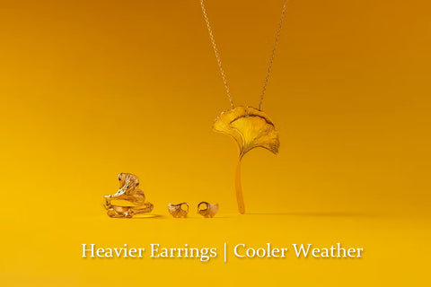 cool weather earrings leaves gold yellow