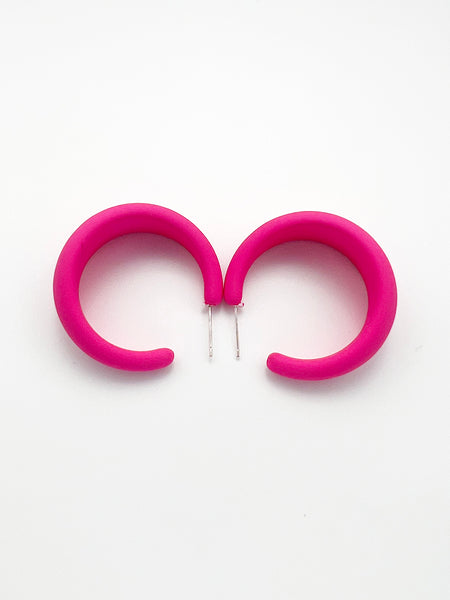 Crescent Fuchsia Resin Hoop Earrings