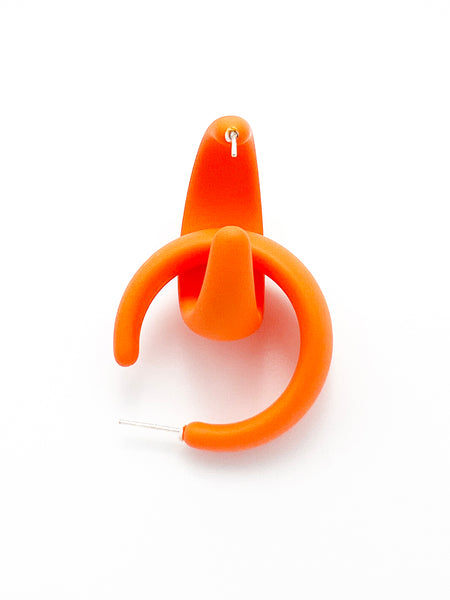 Crescent Orange Resin Hoop Earrings