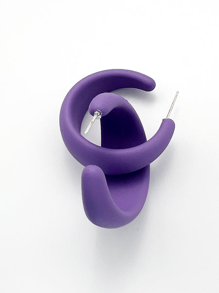 Crescent Purple Resin Hoop Earrings