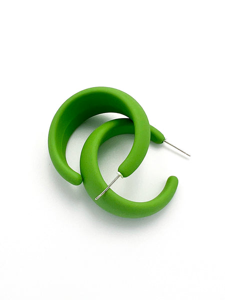Crescent Green Resin Hoop Earrings