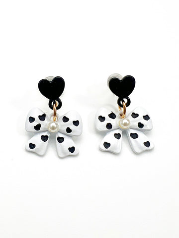 Polka-Fly Dots White Dangle Earrings