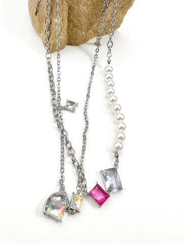 Diam Necklace pearl chain pendant gemstone 