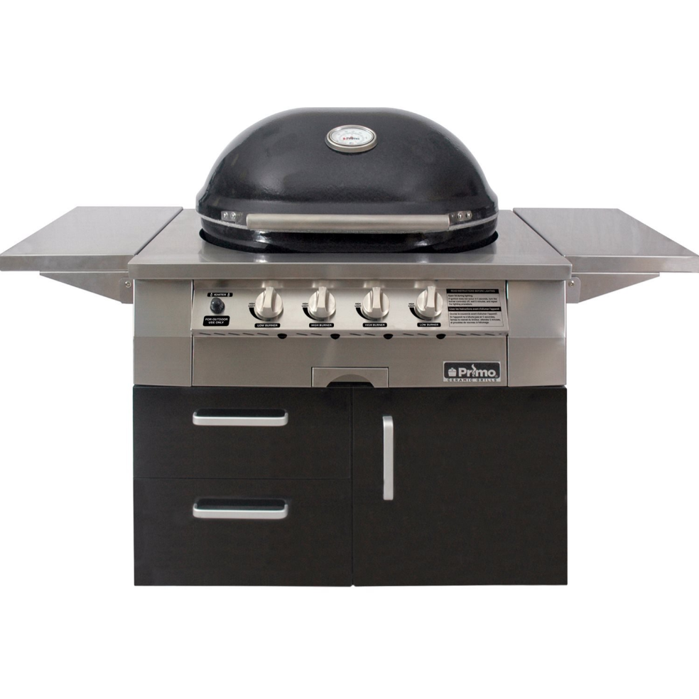 Primo All-In-One Ceramic Oval X-Large Gas Grill | 21 |000 BTU - Cart-Mounted