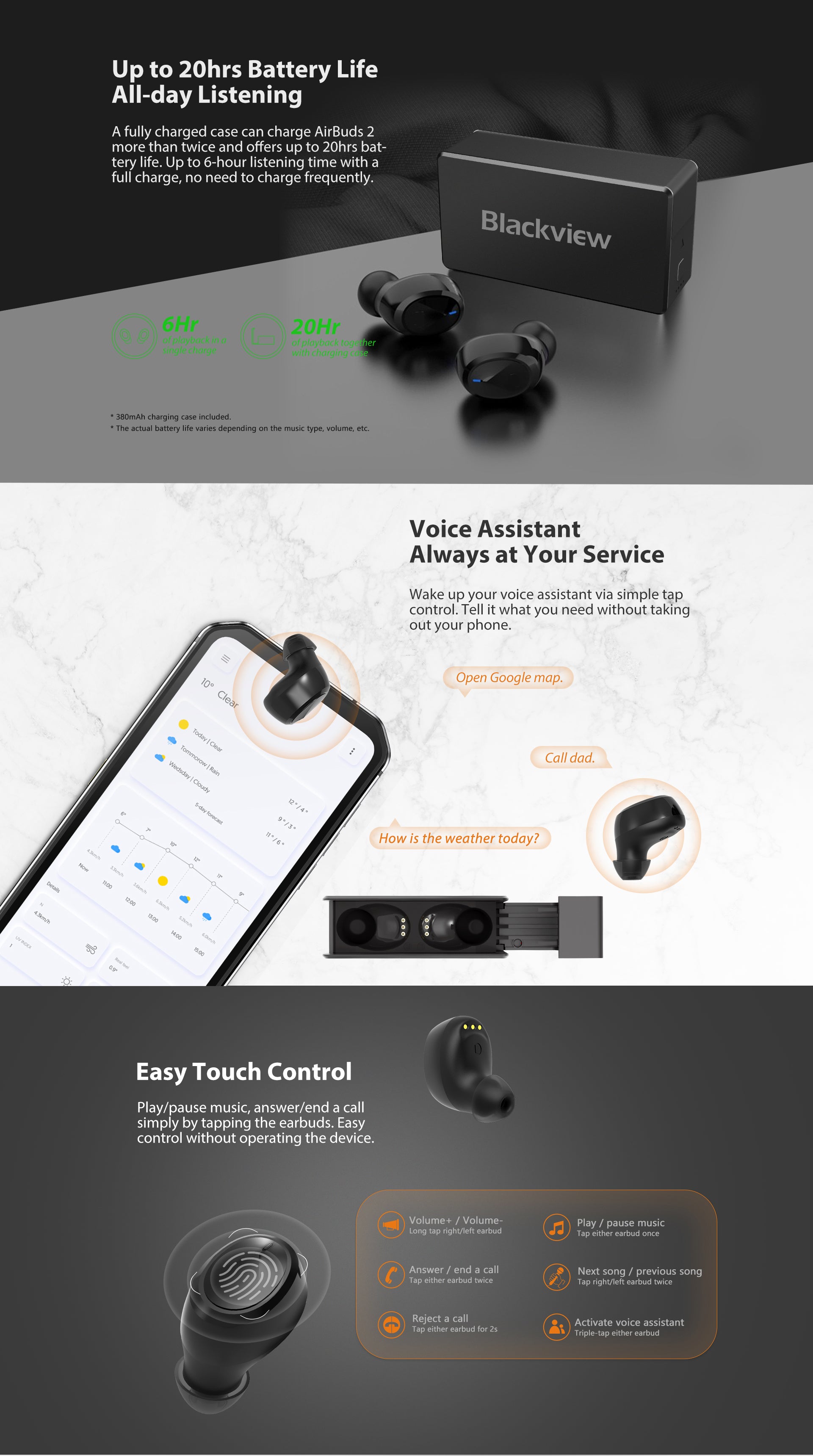 Blackview AirBuds 2 IPX7 Waterproof TWS True Wireless Stereo Earphones