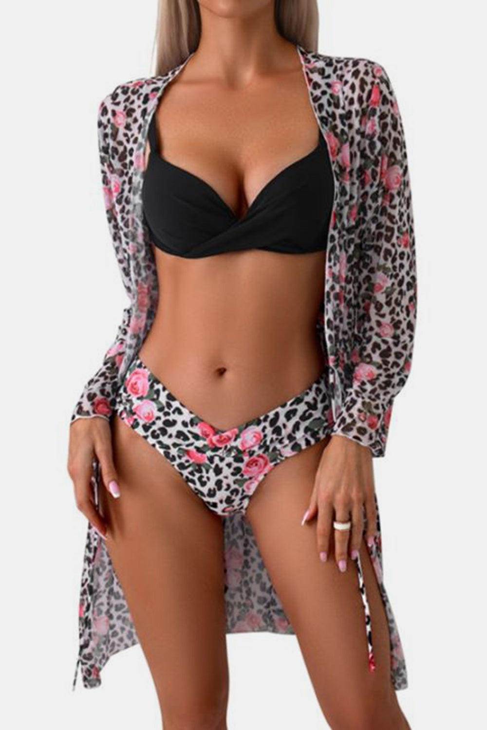 Ruched Top, Brief and Tied Cover Up Swim Set