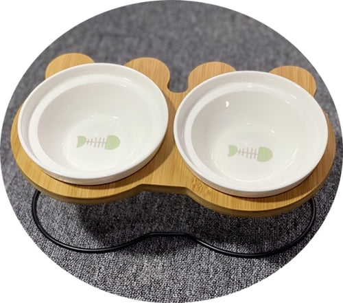 Wooden Framed Cat Food bowls