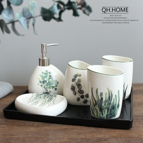 Nordic green plant ceramic six piece bathroom products Simple five