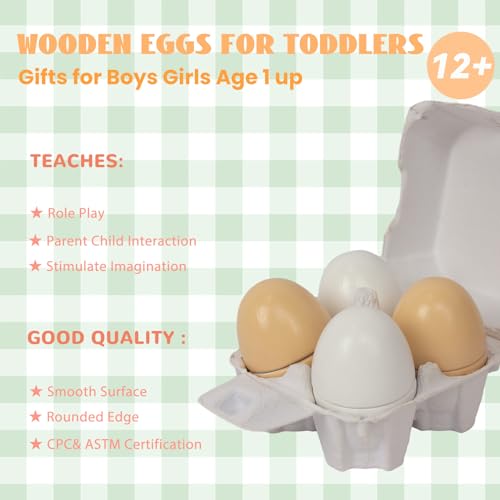 Wooden Eggs, 4PCS Easter Egg Cutting Toys Wooden Play Food Pretend Play Food Sets for Kids Early Development, Christmas Birthday Gifts