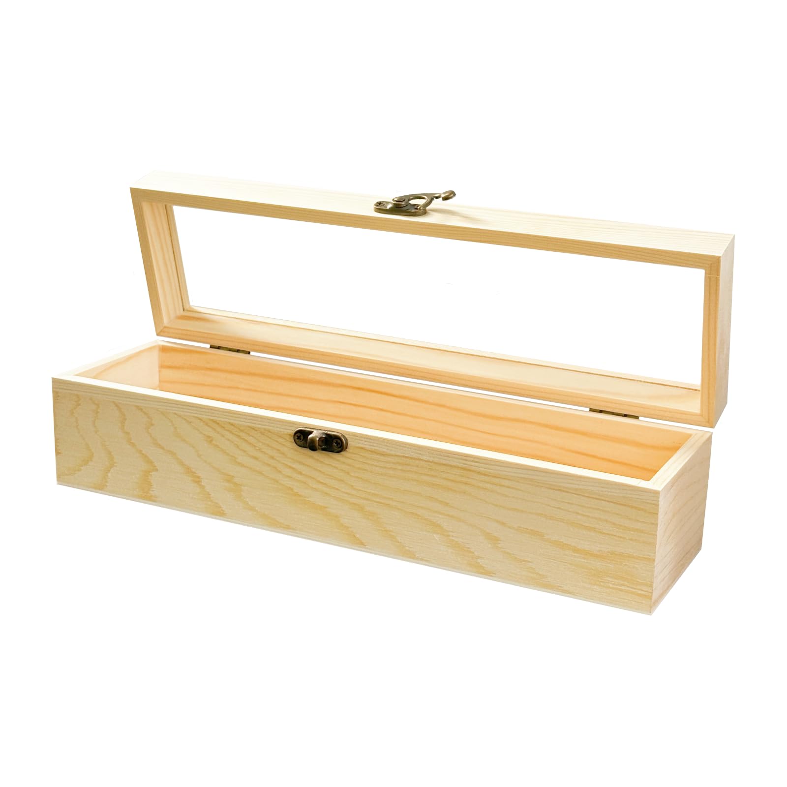HAN SHENG 11.8'x3.4'x3.2' Unfinished Wood Gift Box Window Wooden Box with Hinged Lid Tiny Wooden Box for Arts Crafts Birthday Party Favor Jewelry Box