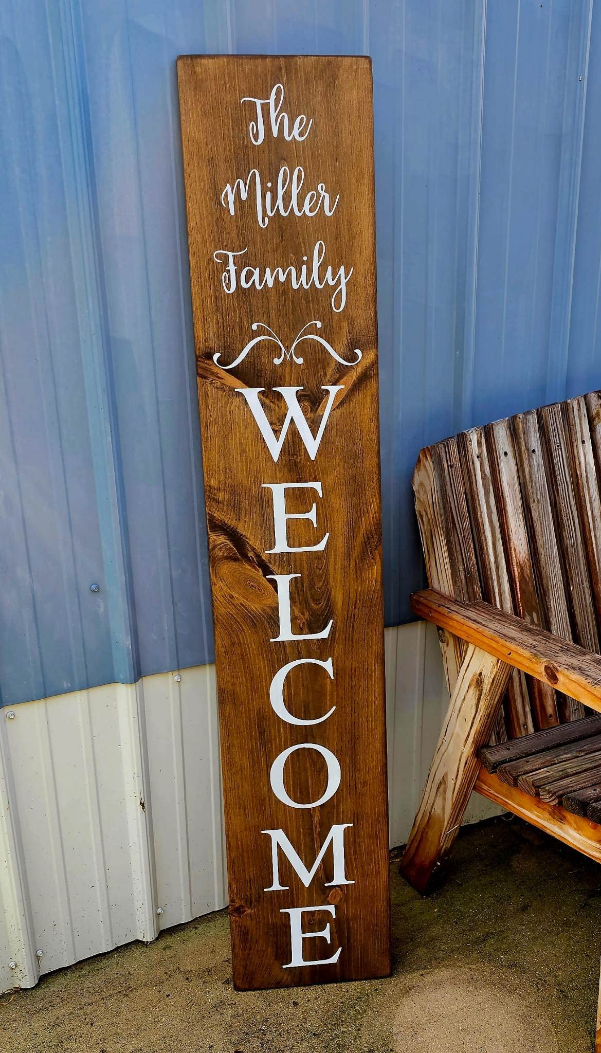 Farmhouse Personalized Family Name Welcome Sign - Choose Your Size & Color - Wooden Rustic Decor, Front Door Porch Entryway Vertical Welcome Sign