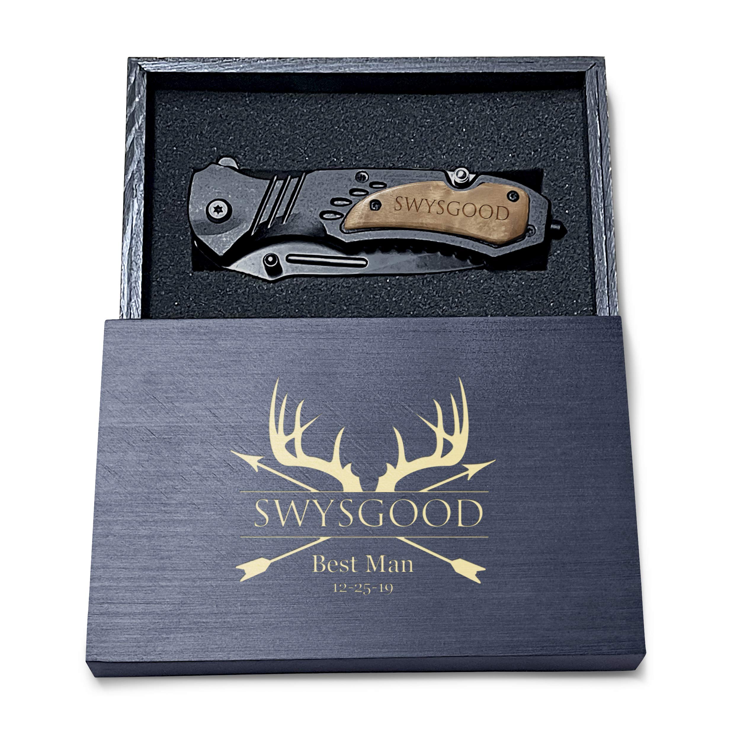 Krezy Case Deer Antlers Design Engraved Pocket Knife, 4.5