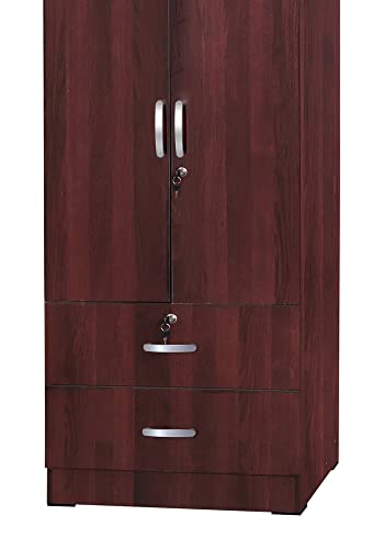 Better Home Products Grace Wood 2-Door Wardrobe Armoire with 2-Drawers Mahogany