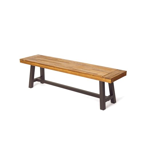 Christopher Knight Home Carlisle Outdoor Acacia Wood and Rustic Metal Bench, Sandblast Finish / Rustic Metal 14. 75 x 63 x 17. 50 inches