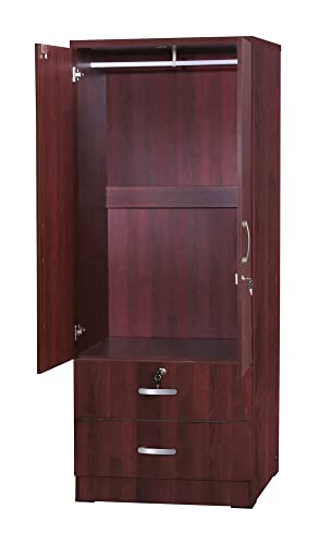 Better Home Products Grace Wood 2-Door Wardrobe Armoire with 2-Drawers Mahogany