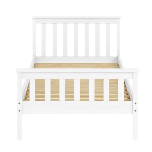 Urban Home Furniture Classic Shaker Style Farmhouse Rustic Solid Pine Platform Bed, Solid Wood Foundation with Wood Slat Support, No Box Spring Needed, Easy Assembly, White, Twin