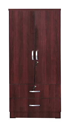 Better Home Products Grace Wood 2-Door Wardrobe Armoire with 2-Drawers Mahogany