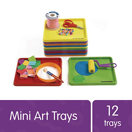Colorations set of 12 Kids Activity Plastic Trays, Rainbow of Colors, Arts and Crafts Organizer Tray, Serving Tray, Great for Crafts, Beads, Water Beads, Paint, Toys, building blocks (Item # MTRAY)