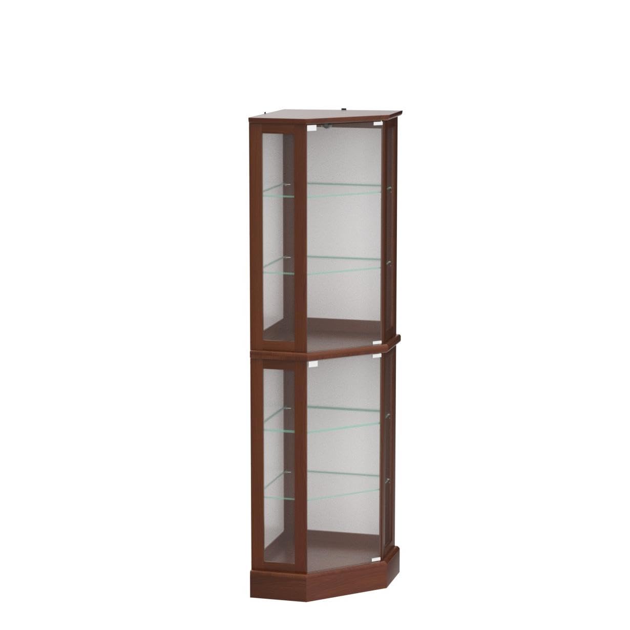 BELLEZE Lighted Curio Cabinet Corner Display Case for Living Room, China Hutch with Tempered Glass Doors and Shelves, Wooden Accent Cabinet, Bar and Liquor Storage Area - Ashfield (Oak)