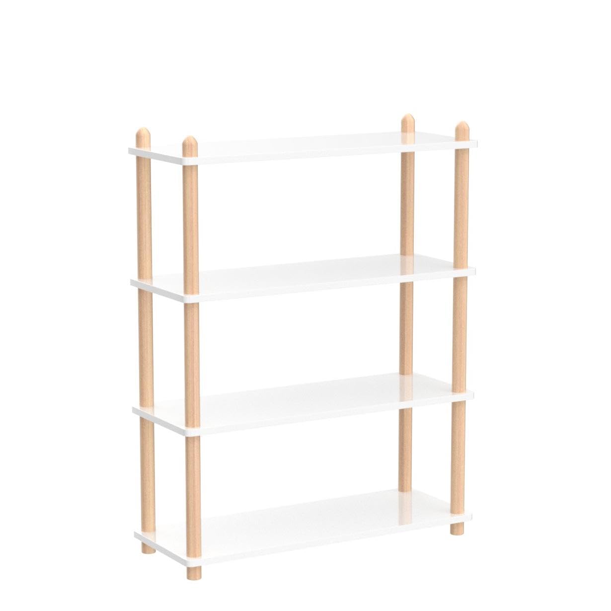 IOTXY 4-Tier Wooden Shelf Bookcase - Modern Open Bookshelf, Free Standing Storage Rack, Multifunctional Display Stand for Home and Office, White, Rectangle