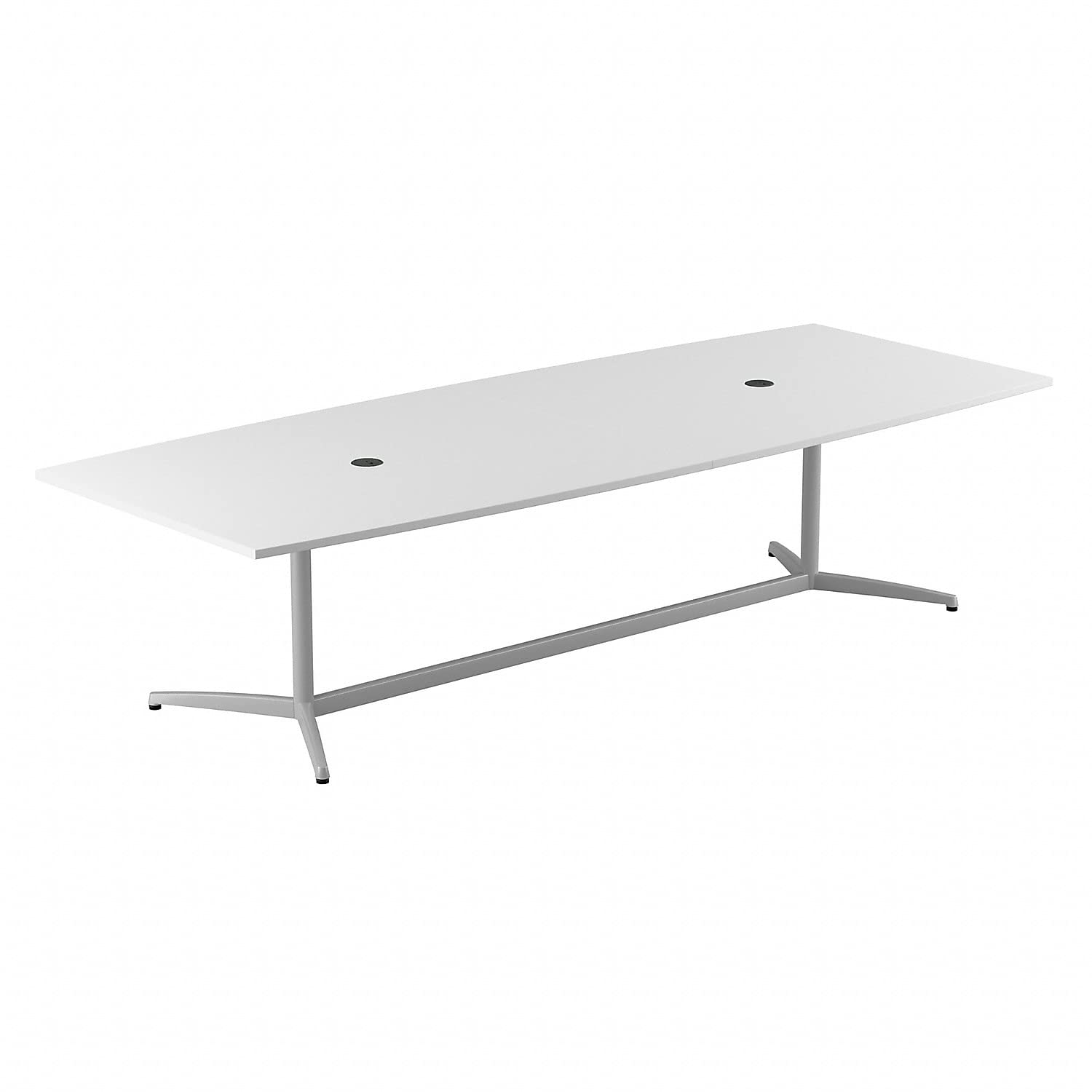 Bush Business Furniture Conference Table for 8-10 People | Boat Shaped 10 FT Engineered Wood Meeting Desk with Sturdy Metal Base for Office Boardrooms, 120W x 48D, White