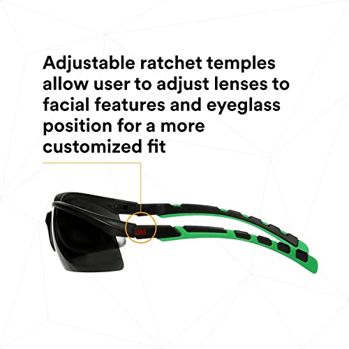 3M Safety Glasses, Solus 2000 Series, Anti-Scratch, IR Shade 5.0 Gray Lens, Black/Green Temples