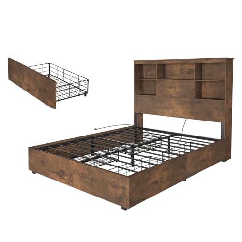 AMERLIFE Queen Size Bed Frame Wooden Platform Bed with 51.2