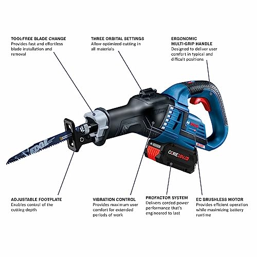 BOSCH GSA18V-125K14A 18V EC Brushless 1-1/4 In.-Stroke Multi-Grip Reciprocating Saw Kit with (1) CORE18V? 8 Ah High Power Battery