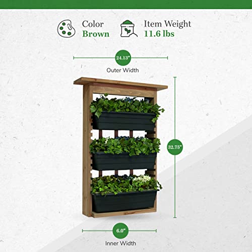 Algreen Gardenview Decorative Indoor or Outdoor Trellis with 3 Vertical Wall Hanging Planters with Drain Plugs for Flowers, Herbs, and Succulents