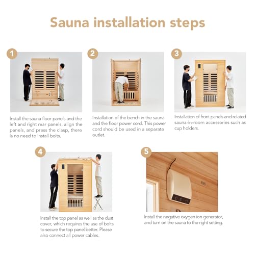 2 Person Sauna, Low EMF 6 Heating Plate Infrared Physical Therapy Wooden Dry Steam Sauna with MP3 Auxiliary Connection, Dual Controls, Iron Shirt Wall Plate, Home Spa Day Use, Winter Gift