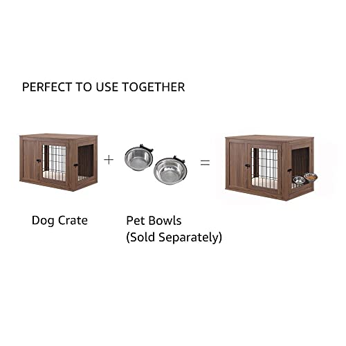 unipaws Furniture Style Dog Crate End Table with Cushion, Wooden Wire Pet Kennels with Double Doors, Medium Dog House Indoor Use (Walnut, Medium)