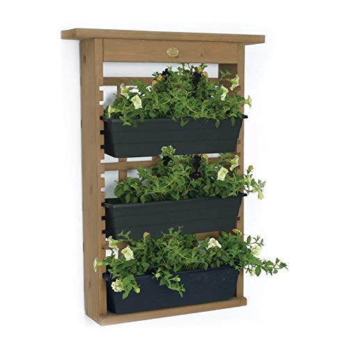 Algreen Gardenview Decorative Indoor or Outdoor Trellis with 3 Vertical Wall Hanging Planters with Drain Plugs for Flowers, Herbs, and Succulents