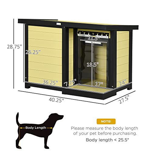 PawHut Dog House Outdoor with Openable Top, Raised Weather Resistant Dog Shelter with Front Door, PVC Curtain, Porch for Medium Sized Dog, Natural Wood