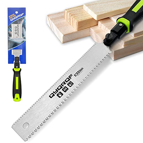 QYQRQF Japanese Hand Saw, 7 Inch Flush Cut Saw Double Edge Sided Pull Saw for Woodworking (Green)