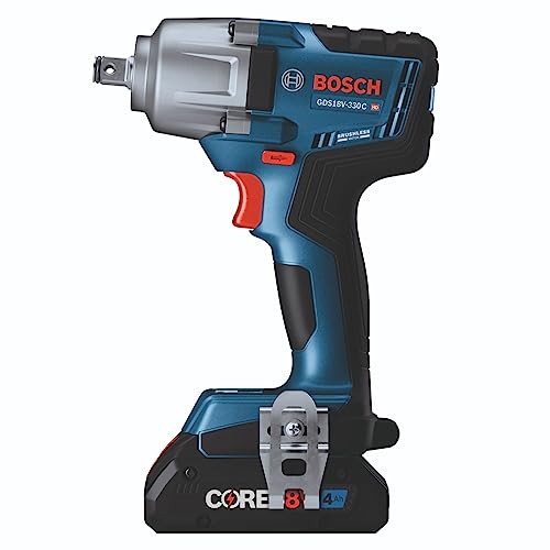 BOSCH GDS18V-330CB25 18V Brushless Connected-Ready 1/2 In. Mid-Torque Impact Wrench Kit with Friction Ring and Thru-Hole and (2) CORE18V? 4 Ah Advanced Power Batteries