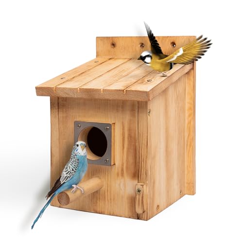 HPC Decor 8.6in Bird Houses for Outside, Natural Wooden Birdhouses for Outdoors with Predator Guard, Hanging Bird Box for Finch, Bluebird, Cardinals, Hummingbird,Easy to Clean