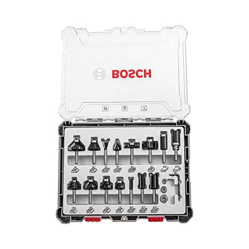 Bosch Professional 2607017473 15-Piece Set Router Bit Set for Wood for Router with 1/4 Inch Shank