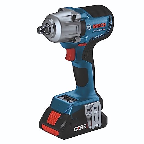 BOSCH GDS18V-330CB25 18V Brushless Connected-Ready 1/2 In. Mid-Torque Impact Wrench Kit with Friction Ring and Thru-Hole and (2) CORE18V? 4 Ah Advanced Power Batteries