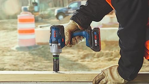 BOSCH GDS18V-330CB25 18V Brushless Connected-Ready 1/2 In. Mid-Torque Impact Wrench Kit with Friction Ring and Thru-Hole and (2) CORE18V? 4 Ah Advanced Power Batteries