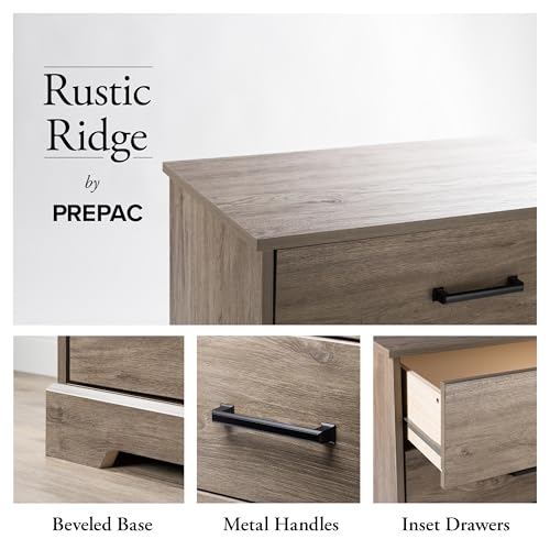 Prepac Six Drawer Dresser, 18.25in x 53.25in x 28.5in, Rustic Brown