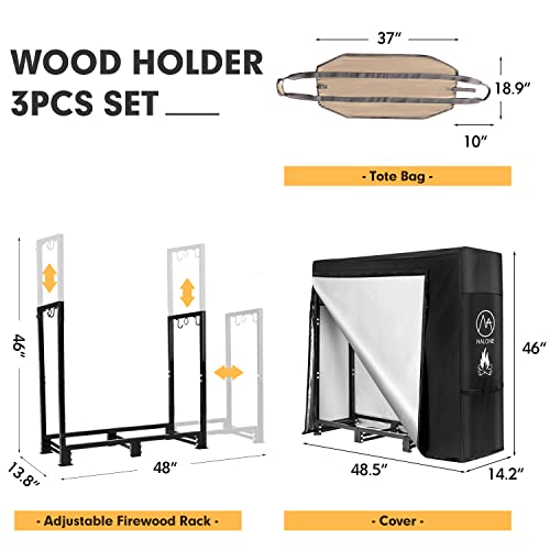 NALONE 4FT Outdoor Firewood Rack with Cover&Carry Bag Heavy Duty Square Strong Stand Rack with Waterproof Cover for Fireplace Fire Pits Wood Pile Storage Holder Lumber Rack
