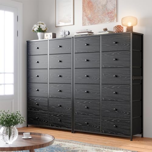 EnHomee Tall Dressers for Bedroom, 12 Drawer with Wooden Top and Metal Frame, Fabric Dresser & Chest of Drawers for Closet Living Room, Black Wood Veins, 11.9