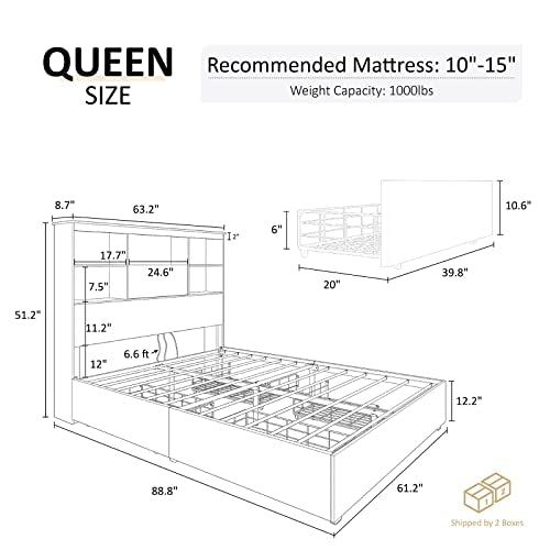 AMERLIFE Queen Size Bed Frame Wooden Platform Bed with 51.2