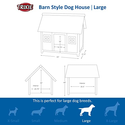 TRIXIE Natura Barn Style Dog House, Elevated Pet Shelter, Weatherproof Dog House, Medium