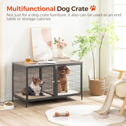 MAHANCRIS Dog Crate Furniture for 2 Dogs, 43.3