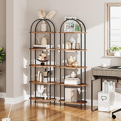 HOOBRO 5 Tier Open Bookshelf, Industrial Arched Bookcase Display Shelf Racks, Wooden Bookcase Storage Shelves Metal Frame, Tall Storage Organizer for Home, Easy Assembly, Rustic Brown BF176SJ01