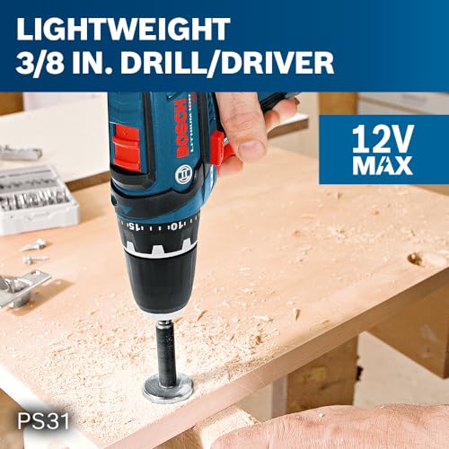 BOSCH CLPK22-120 12V Max Cordless 2-Tool 3/8 in. Drill/Driver and 1/4 in. Impact Driver Combo Kit with 2 Batteries, Charger and Case,Blue