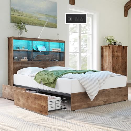 AMERLIFE Queen Size Bed Frame Wooden Platform Bed with 51.2